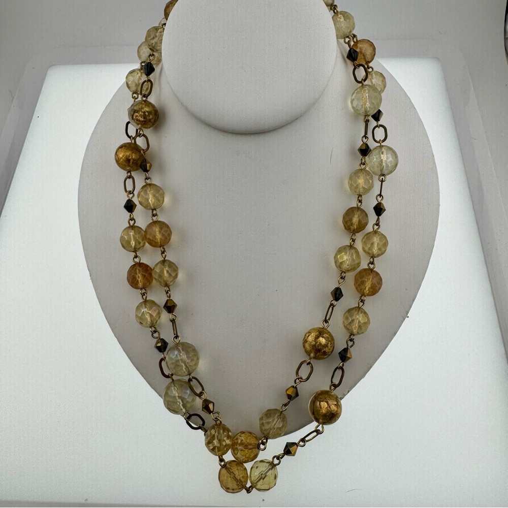 Vintage Glass Elegant Gold and Brown Beaded Necklace Can be Worn Short or Long